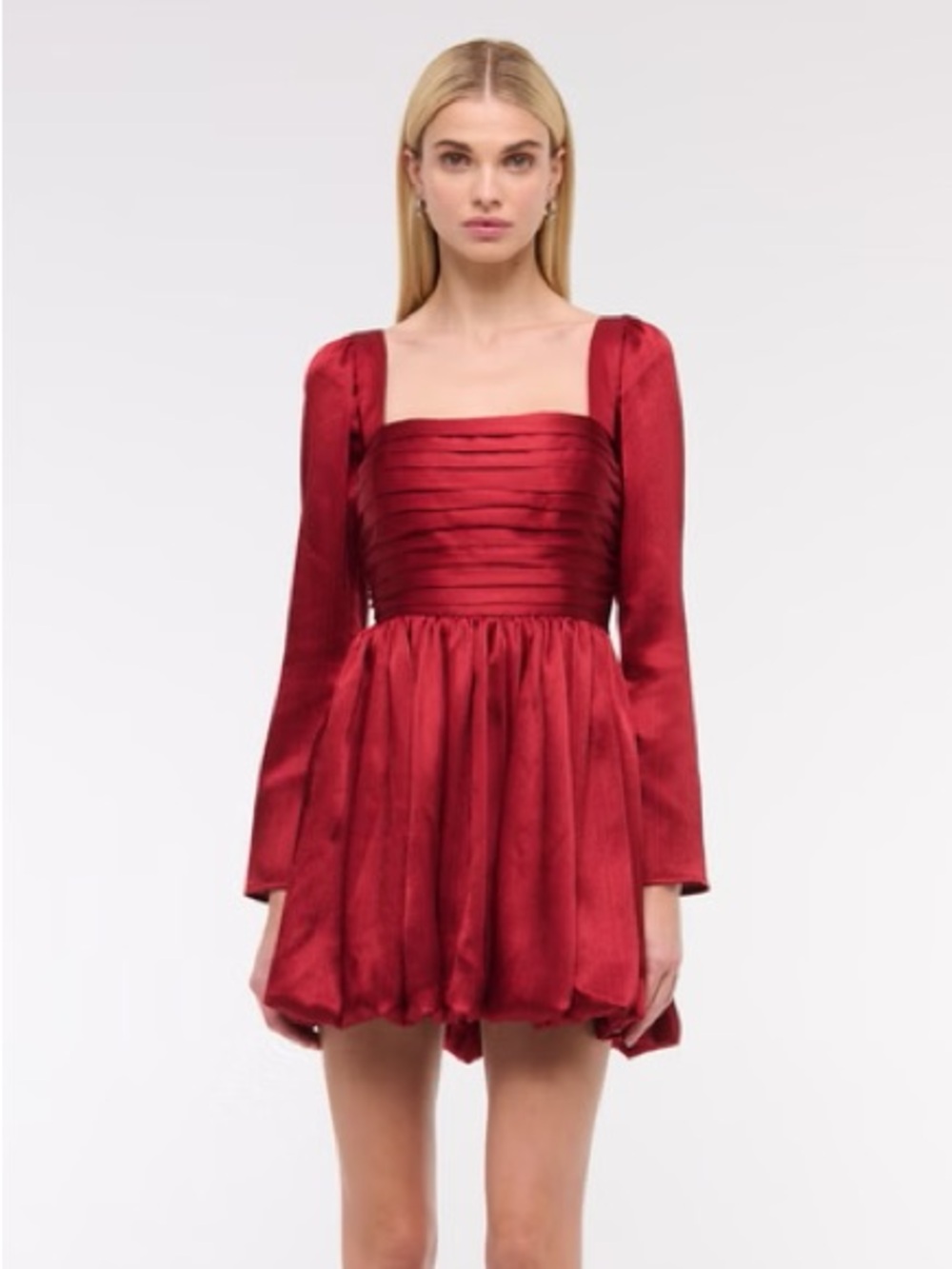 Abercrombie Emerson Satin Long-Sleeve Square Neck Mini Dress
